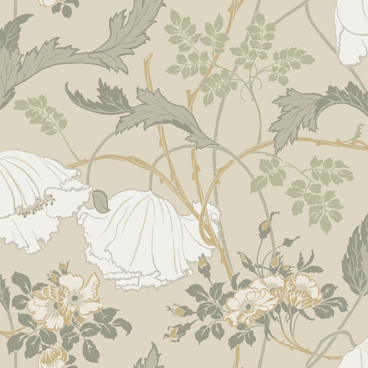 York Wallcoverings Magnolia Home 4 Gwendolyn Florals Farmhouse Beige - MF4754