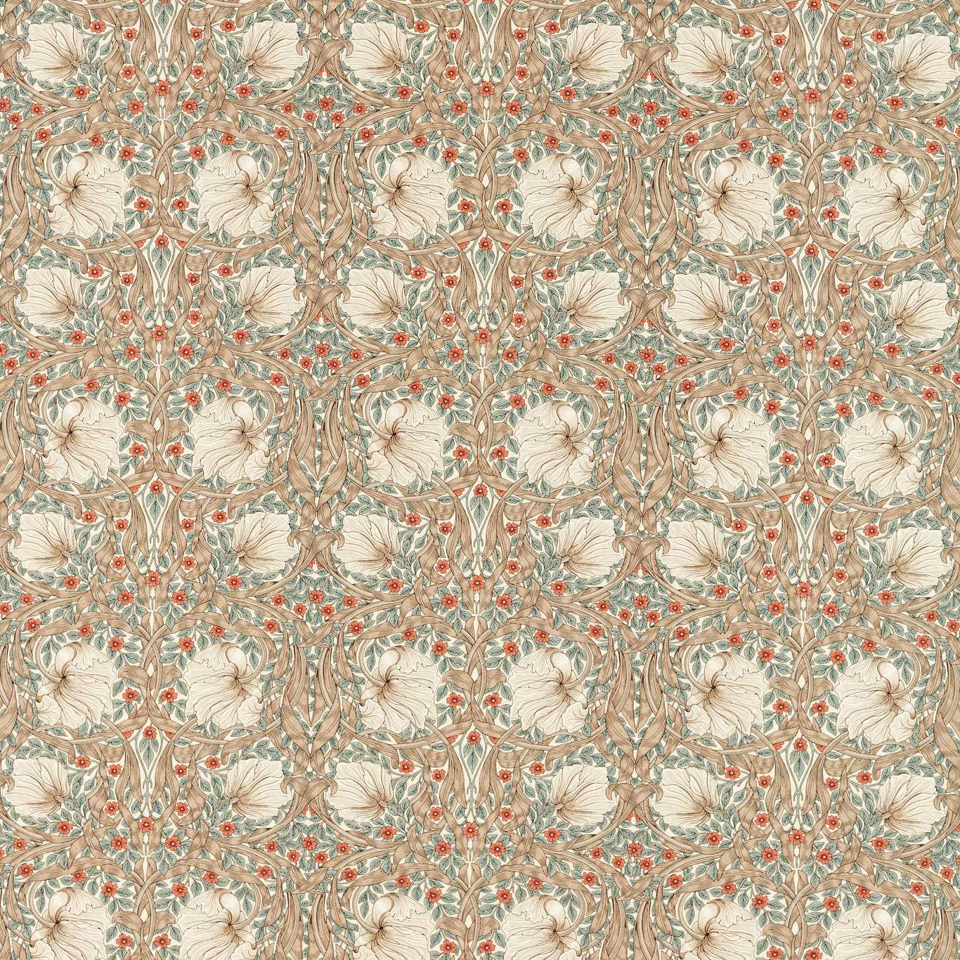 MORRIS & CO Pimpernel Fabric Contemporary, Floral Linen,Coral - MFRF227231