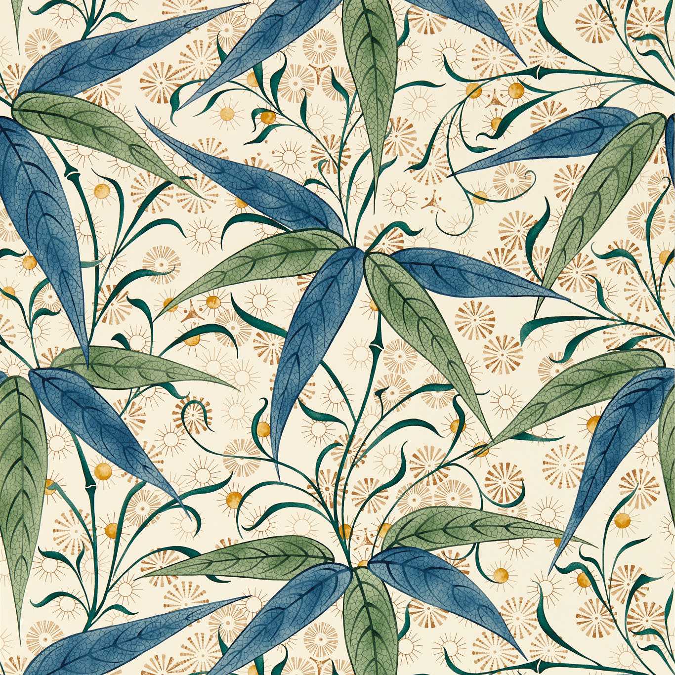 MORRIS & CO Bamboo Wallpaper Leaves , Trees Thyme,Artichoke Gravure Printed Wallpaper - MFRW217357