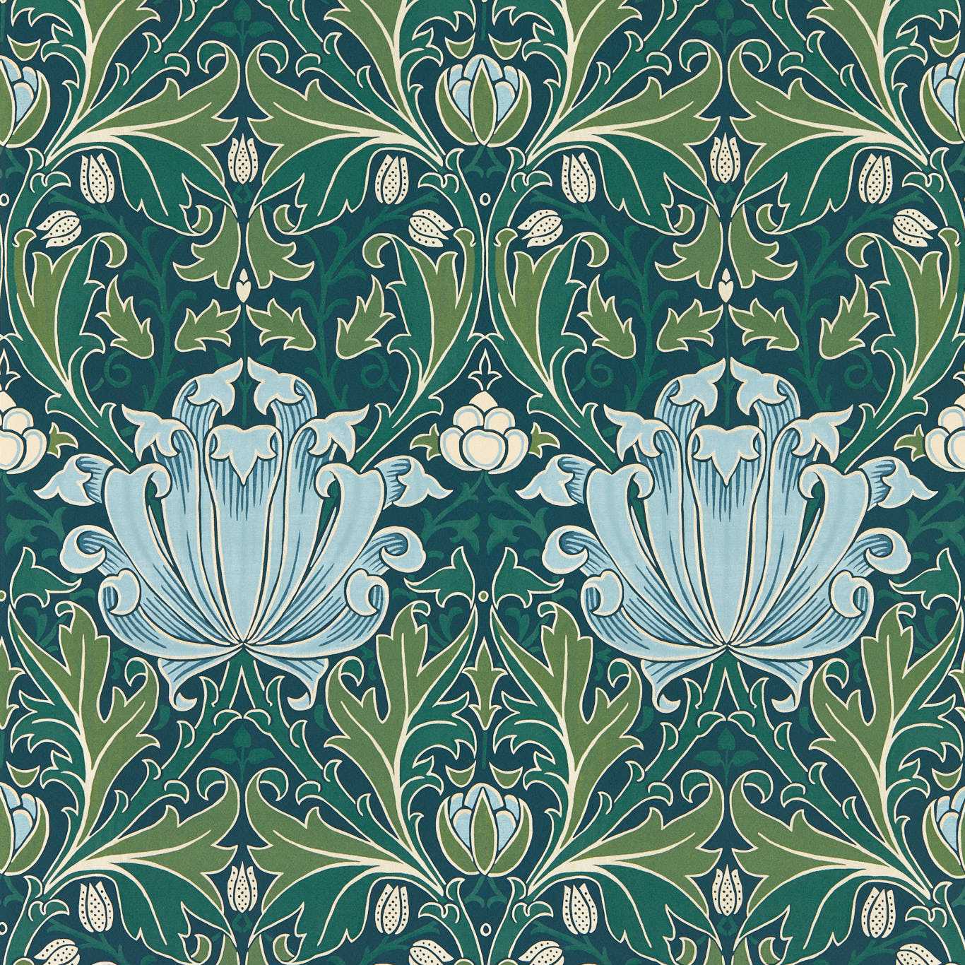 MORRIS & CO Helena Wallpaper Contemporary, Floral Indigo,Boughs Digital Printed Wallpaper Wide Width - MFRW217359