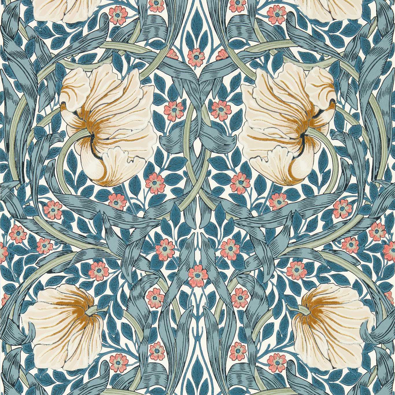 MORRIS & CO Pimpernel Wallpaper Contemporary, Floral Woad,Coral Surflex-Printed Wallpaper - MFRW217363