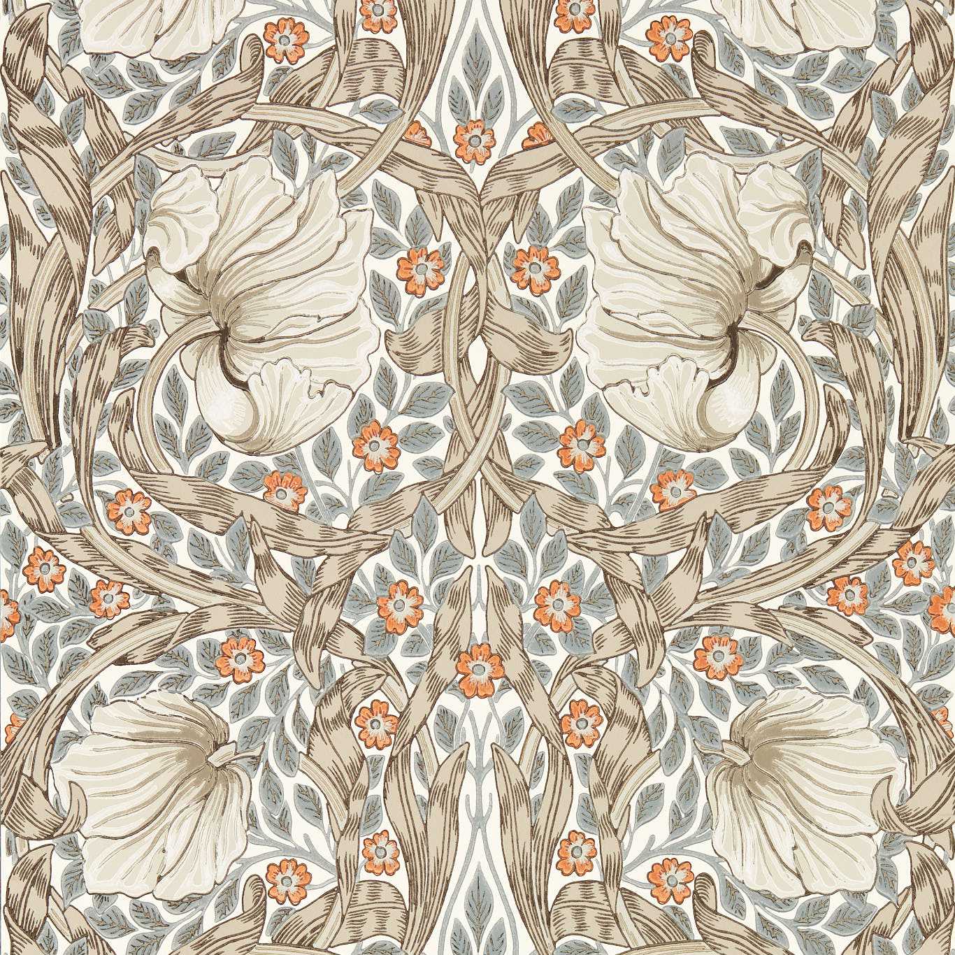 MORRIS & CO Pimpernel Wallpaper Contemporary, Floral Linen,Coral Surflex-Printed Wallpaper - MFRW217364