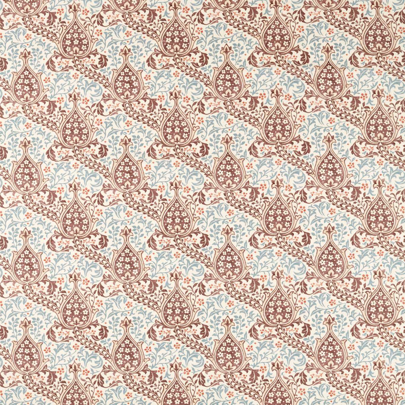MORRIS & CO Persian Tulip Fabric Classic Floral Umber,Mineral Blue - MHCB227382