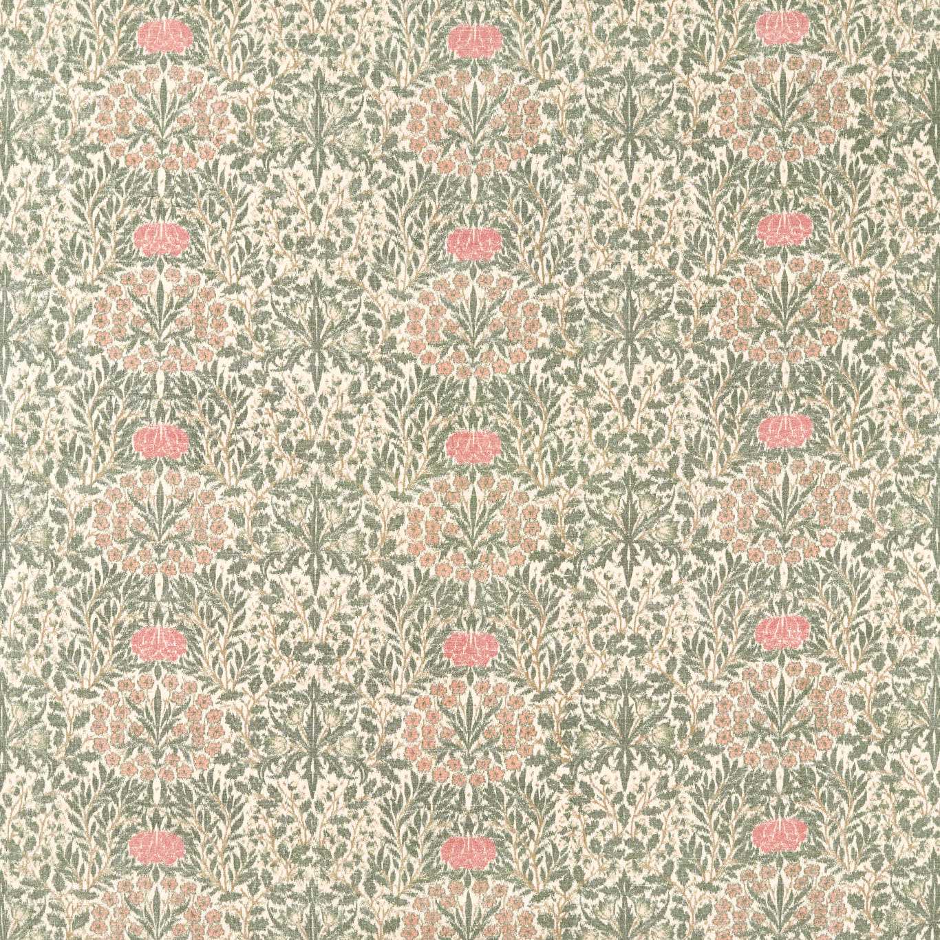 MORRIS & CO Daisy & Oak Warp Print Fabric Classic Floral Forest,Rose - MHCB237674