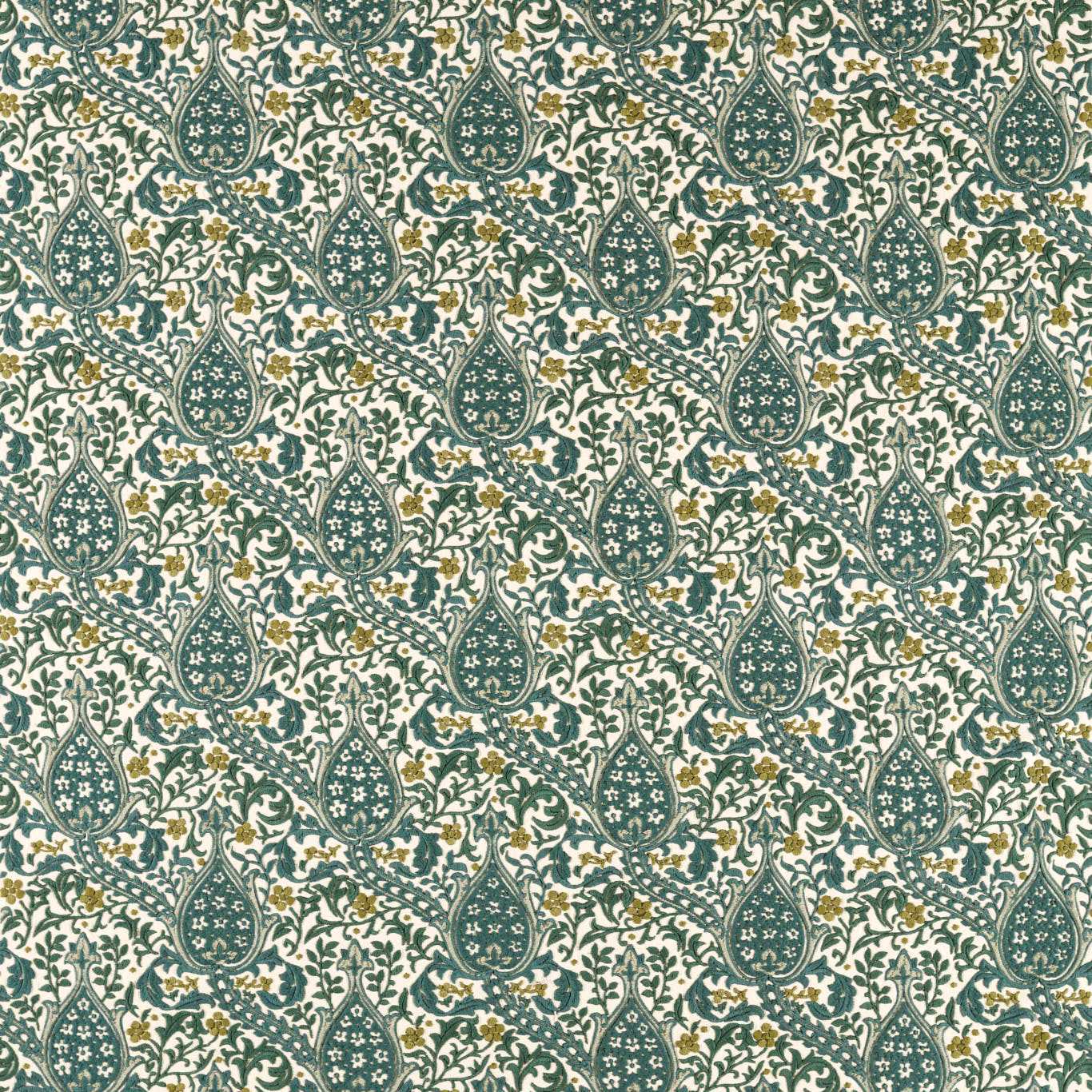 MORRIS & CO Persian Tulip Embroidery Fabric Classic Floral Evergreen - MHCB237680