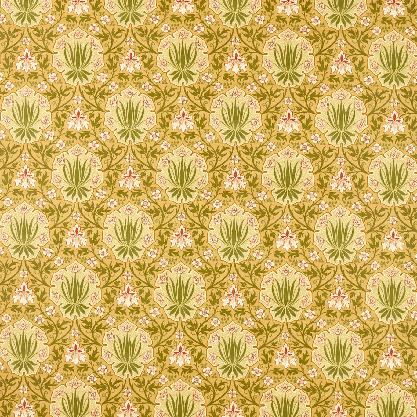 MORRIS & CO Iris & Rose Fabric Classic Floral Gold - MHTF227373