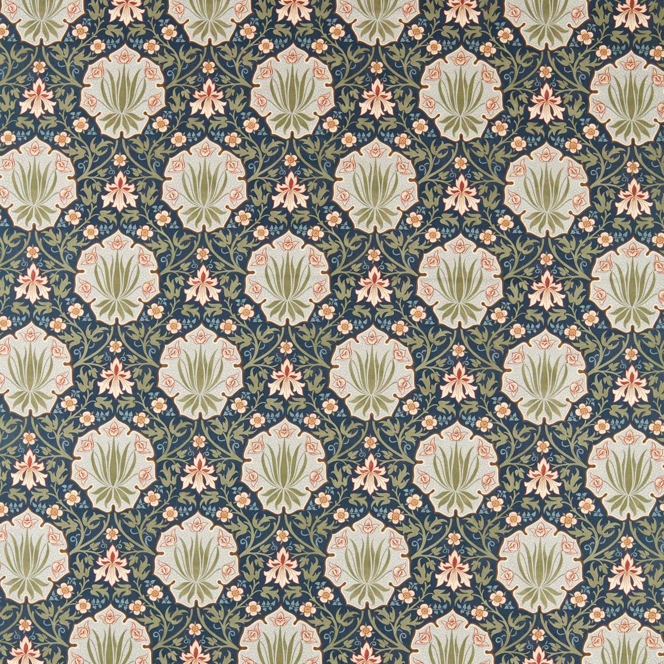 MORRIS & CO Iris & Rose Fabric Classic Floral Indigo,Thyme - MHTF227375