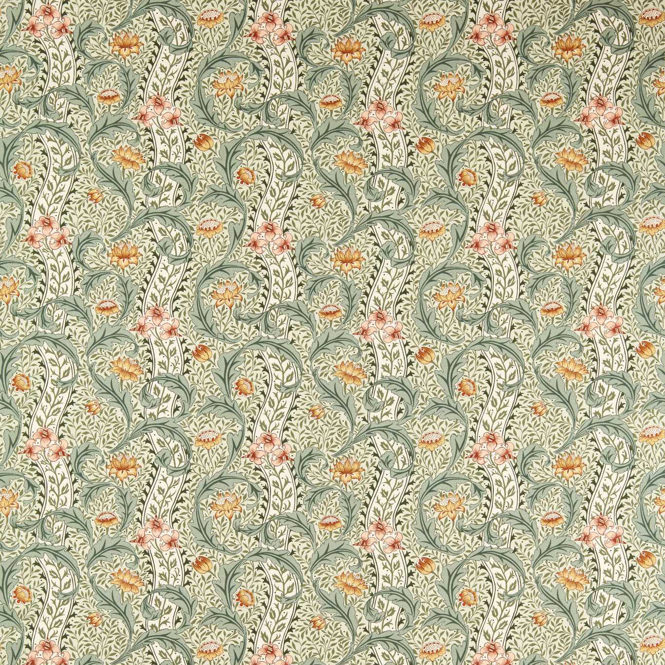 MORRIS & CO Wild Tulip & Vine Fabric Classic Floral Beayleaf,Ochre - MHTF227378