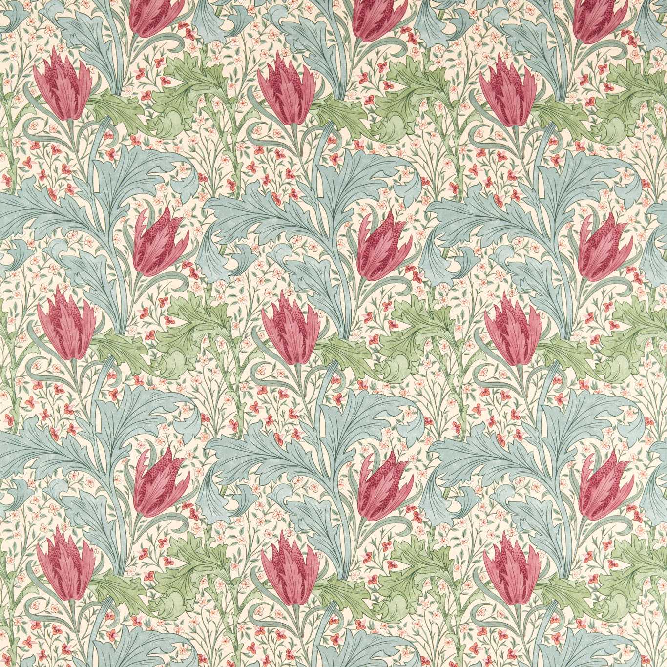 MORRIS & CO Lent Lily Fabric Classic Floral Plum,Bayleaf - MHTF227379