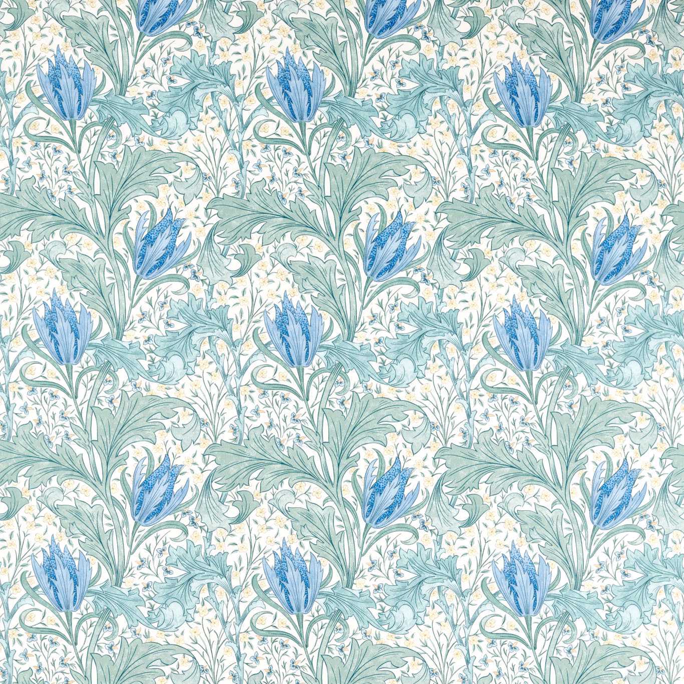 MORRIS & CO Lent Lily Fabric Classic Floral Cornflower Blue - MHTF227380