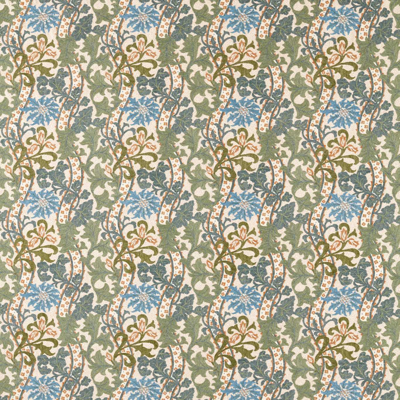 MORRIS & CO Cornflower Embroidery Fabric Classic Floral Woad,Forest - MHTF237707