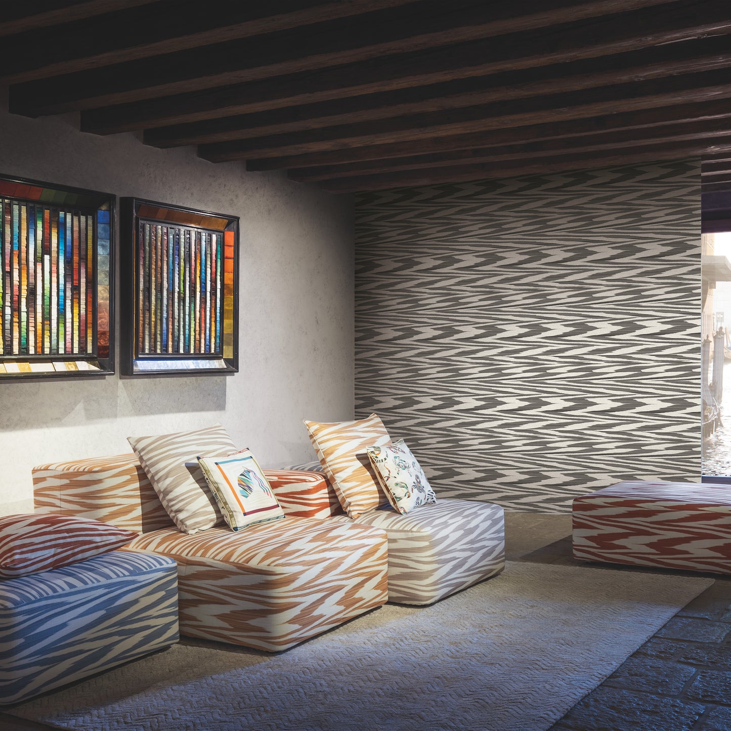 York Wallcoverings Missoni 4 Flamed Zigzag Black and Cream Wallpaper Geometrics Blacks - MI10341