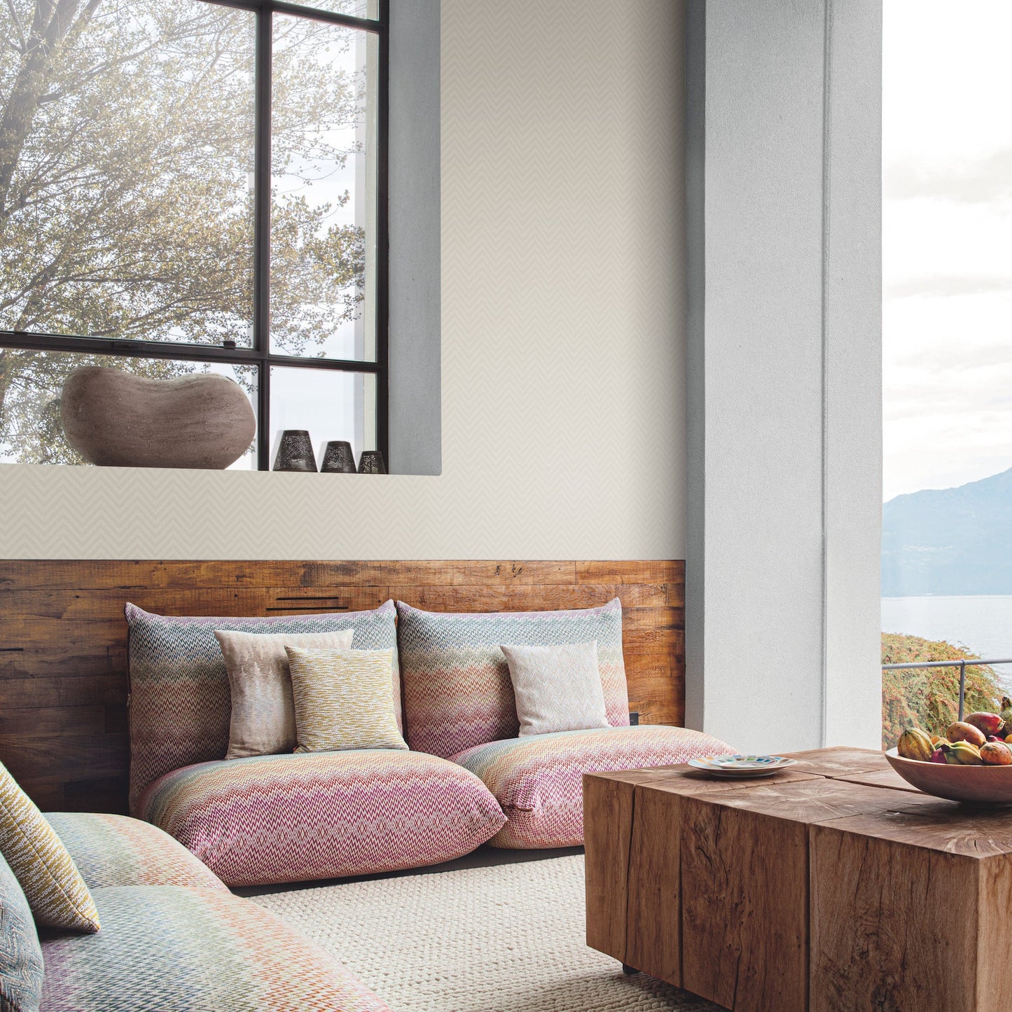 York Wallcoverings Missoni Macro Chevron Taupe and Cream Wallpaper Geometrics Neutrals - MI10380