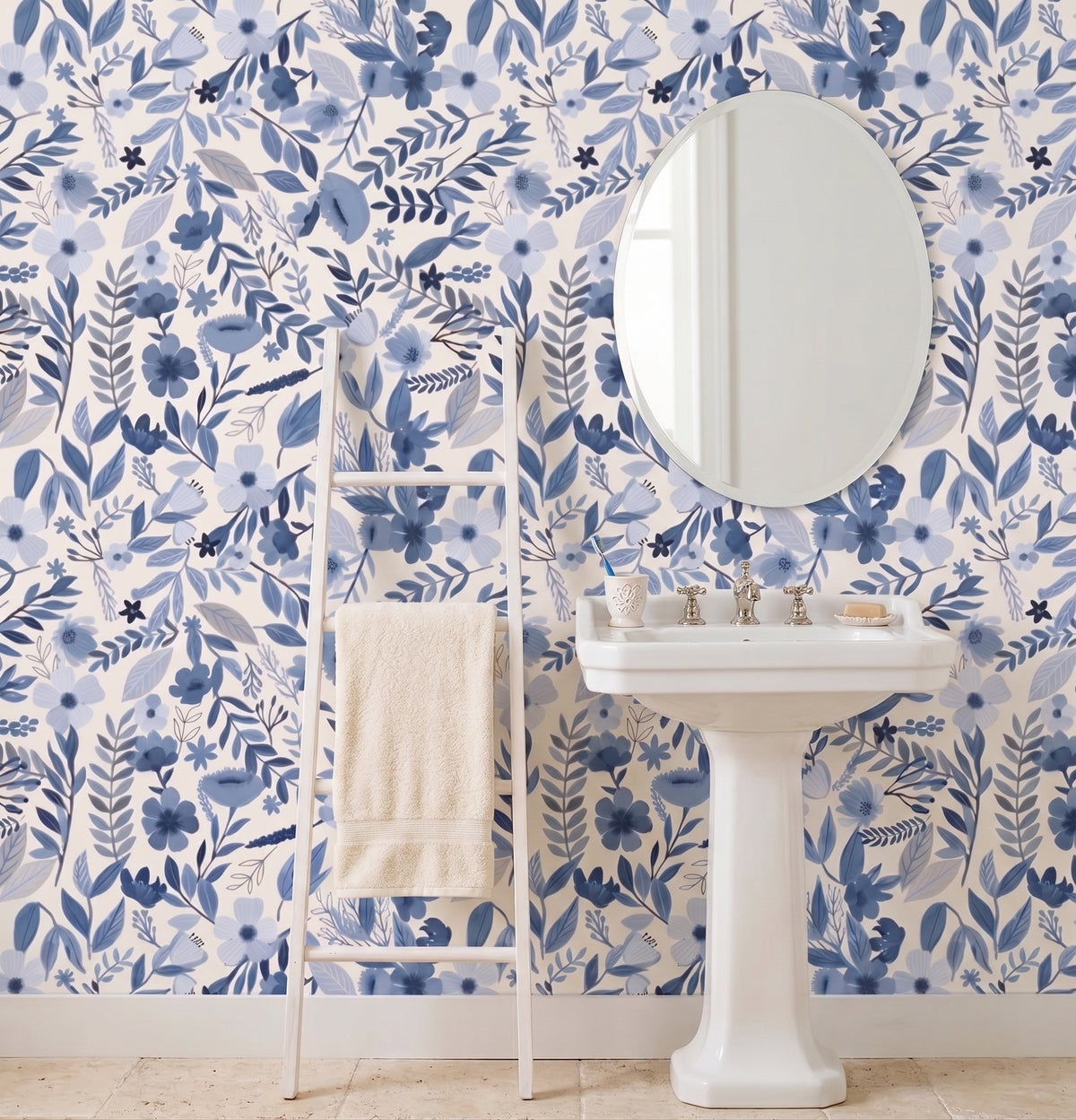 VEER DECOR Mia Charro Collection Emilie Floral Blue Peel & Stick Wallpaper Transitional Blue - MIAPS6-01
