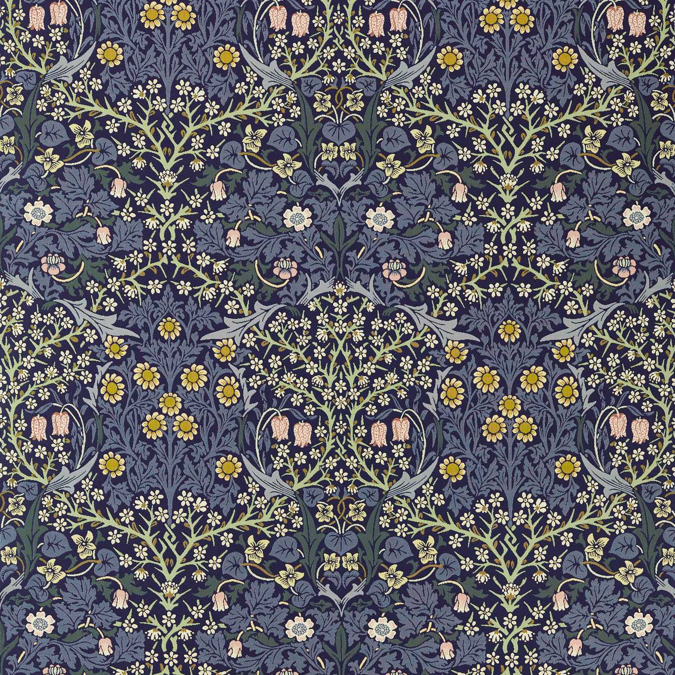 MORRIS & CO Blackthorn Weave Fabric Contemporary, Floral Indigo - MIND237556