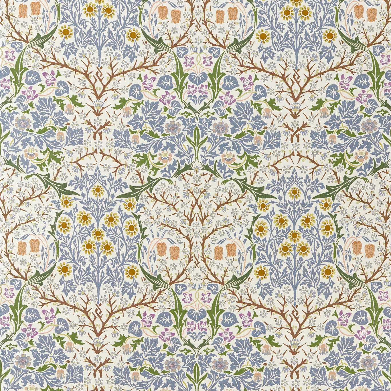 MORRIS & CO Blackthorn Weave Fabric Contemporary, Floral Sky Blue - MIND237558