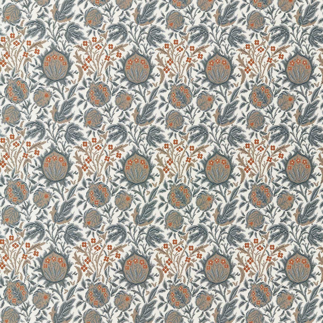 MORRIS & CO Elmcote Weave Fabric Contemporary, Floral River Blue,Apricot - MIND237564