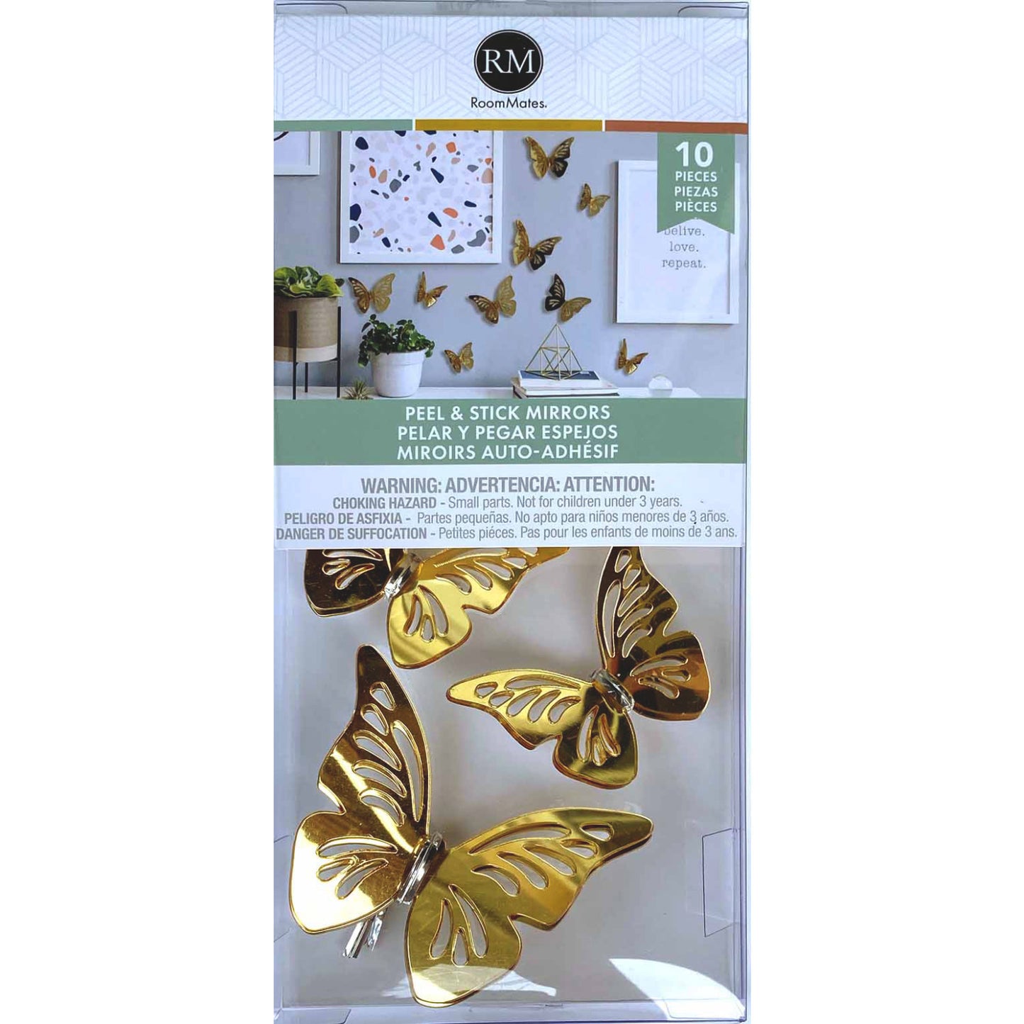 York Wallcoverings RoomMates 3D Gold Butterflies Peel and Stick Mirrors Glam Botanical Yellows Wallpaper - MIR4610SCS