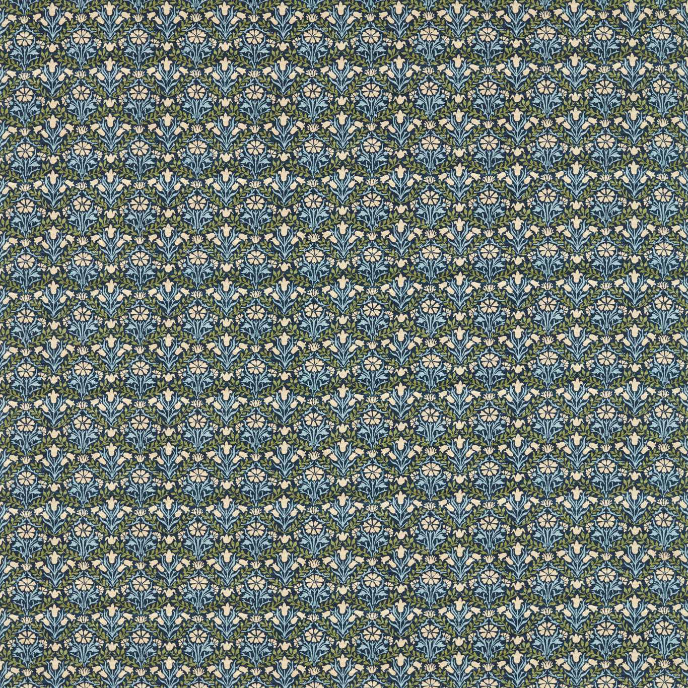 MORRIS & CO Bellflowers Fabric Contemporary, Floral Indigo,Thyme - MLIF227254