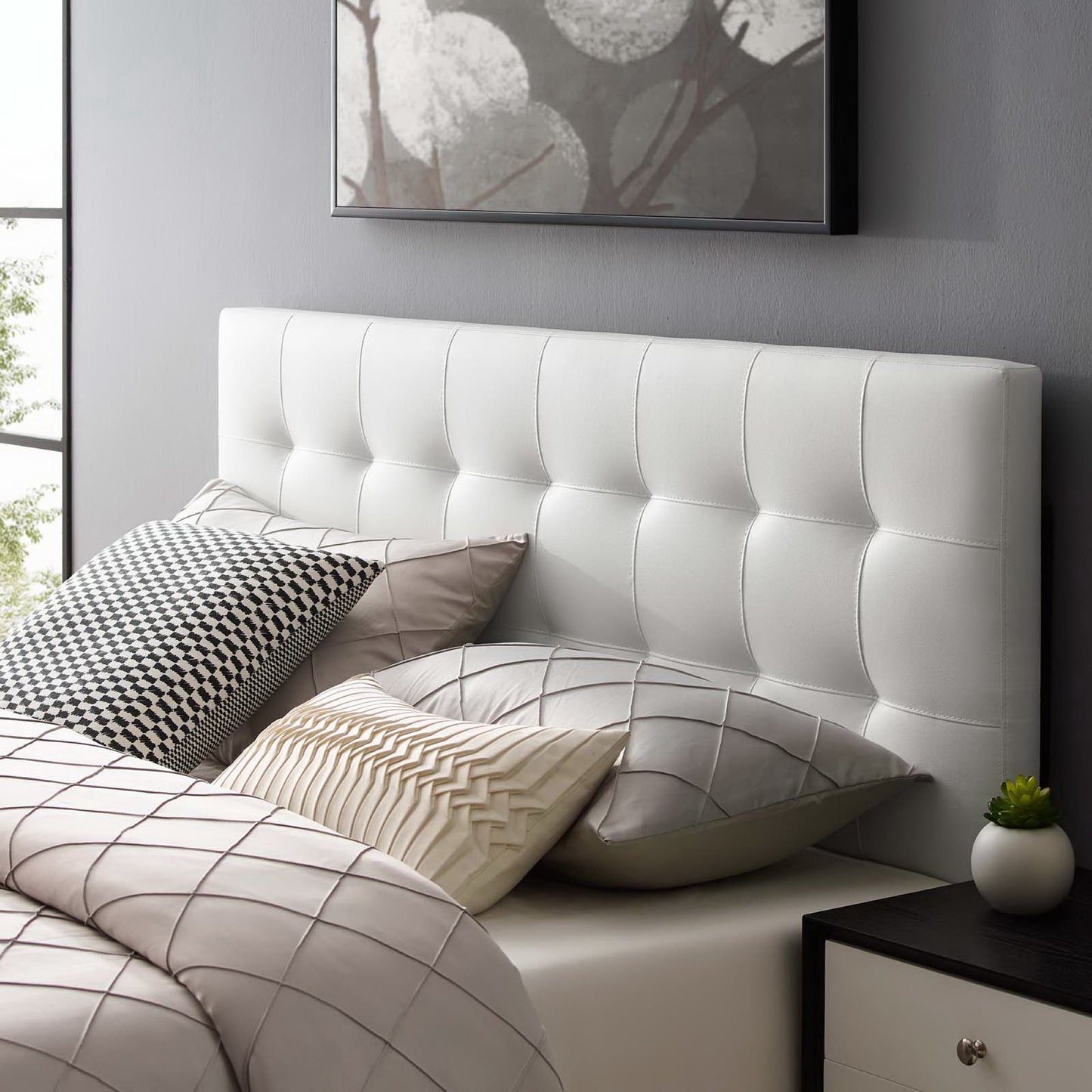 Modway - Lily Upholstered Vinyl Queen Headboard by Modway Bedroom Headboards White - MOD-5130-WHI