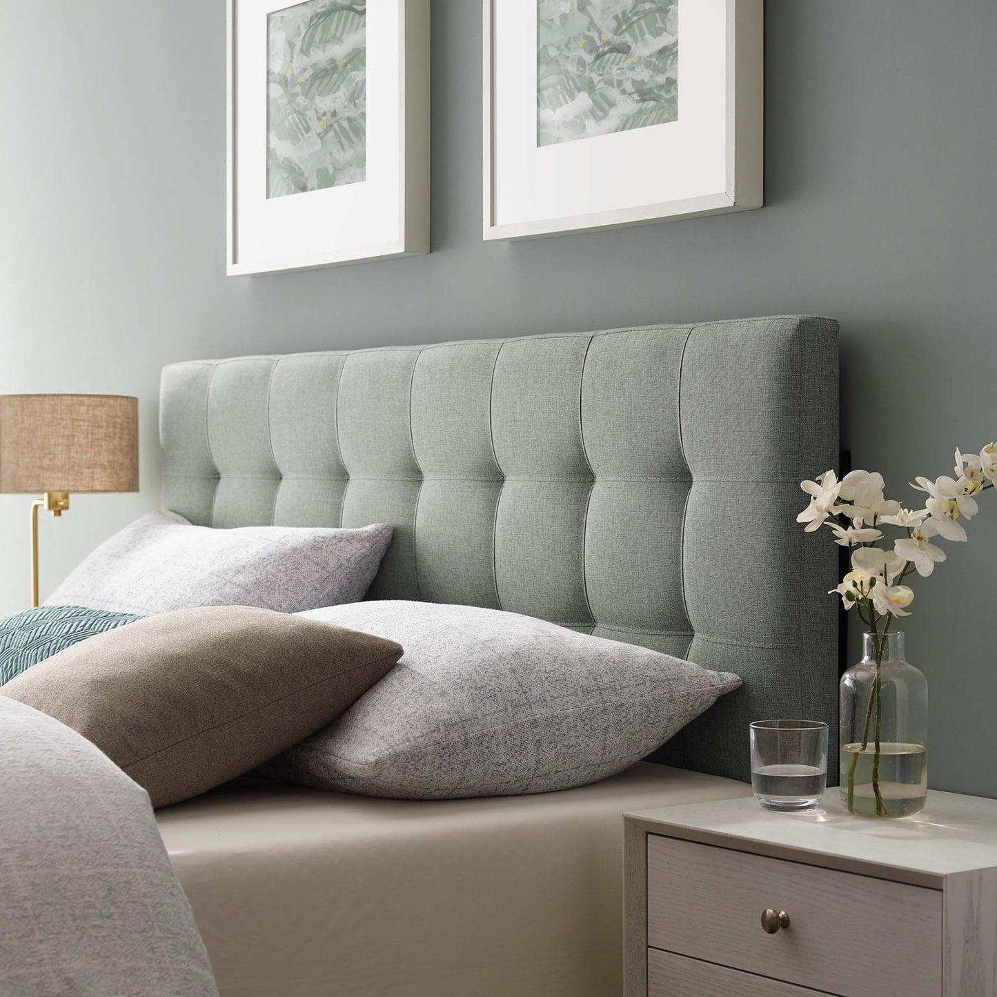 Gray fabric tufted full headboard
