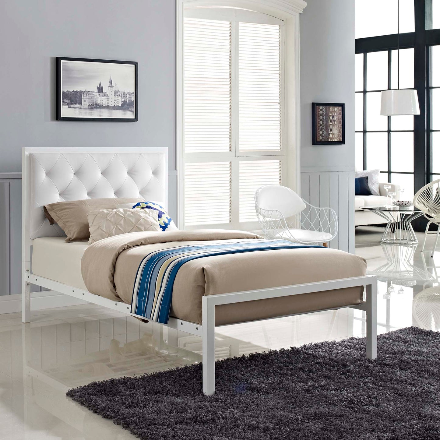 Modway Outlet Mia Vinyl Twin Bed by Modway Bedroom Furniture White White - MOD-5179-WHI-WHI-SET