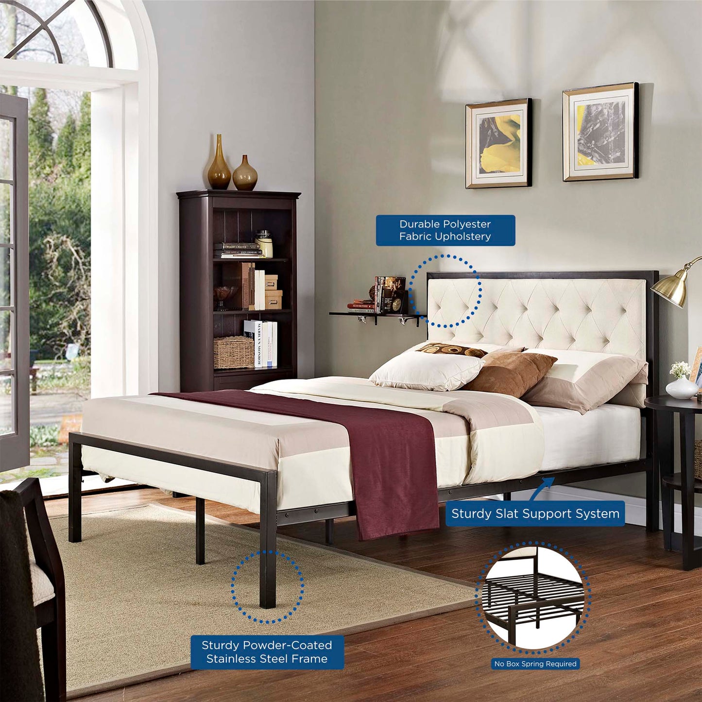 Modway Outlet Mia Fabric Full Bed by Modway Bedroom Furniture Brown Beige - MOD-5180-BRN-BEI-SET