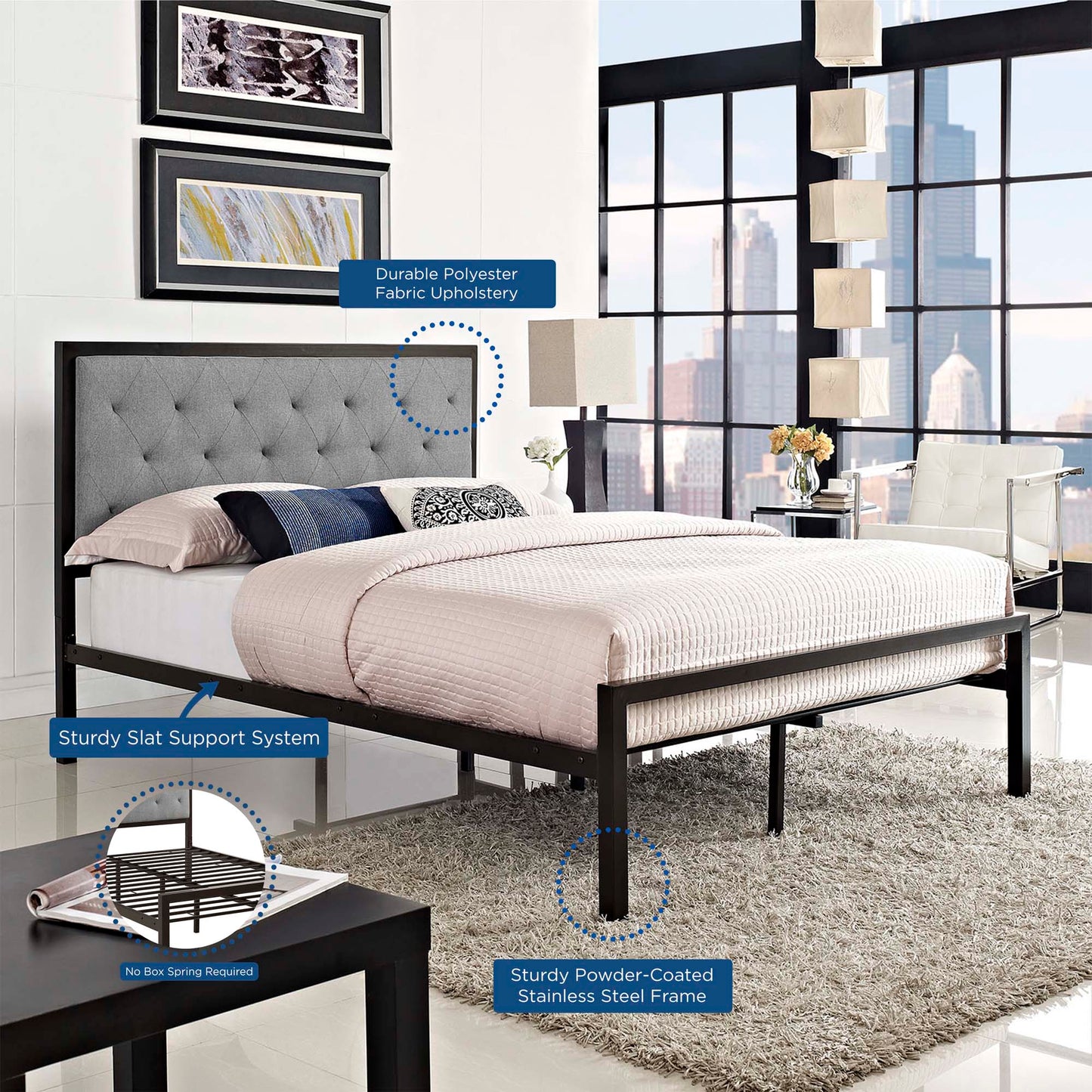 Modway Outlet Mia Fabric Full Bed by Modway Bedroom Furniture Brown Gray - MOD-5180-BRN-GRY-SET