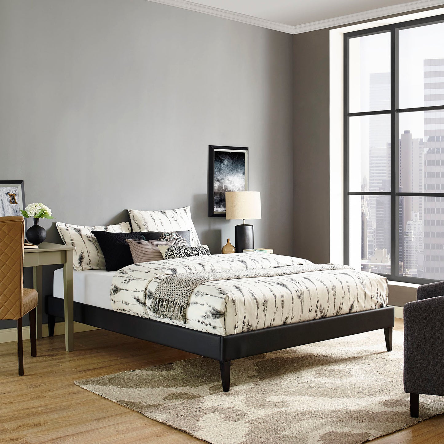 Modway Outlet Sharon Vinyl Full Bed Frame with Squared Tapered Legs by Modway Bedroom Furniture Black - MOD-5349-BLK