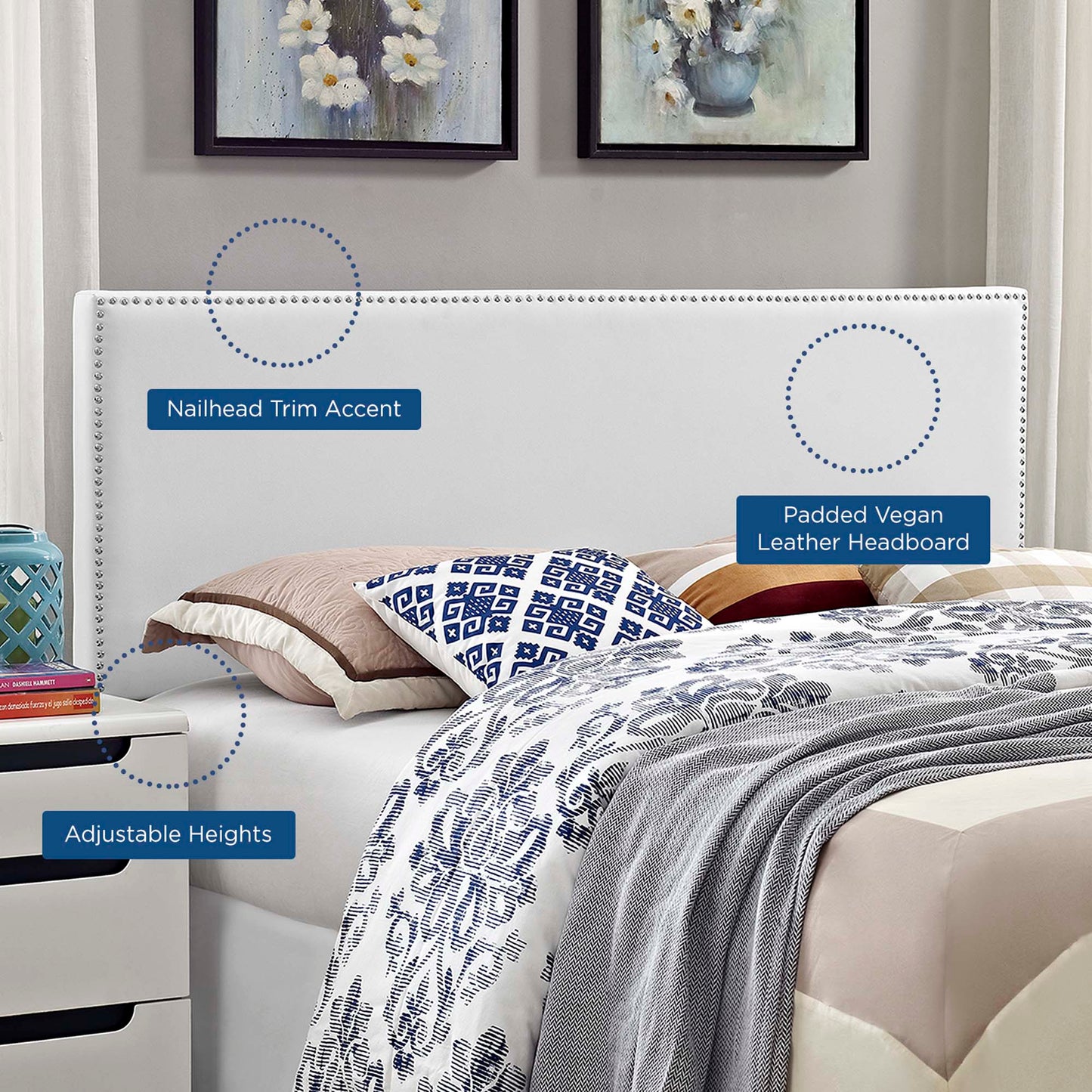 Modway Outlet Phoebe Upholstered Vinyl King Headboard by Modway Bedroom Furniture White - MOD-5387-WHI