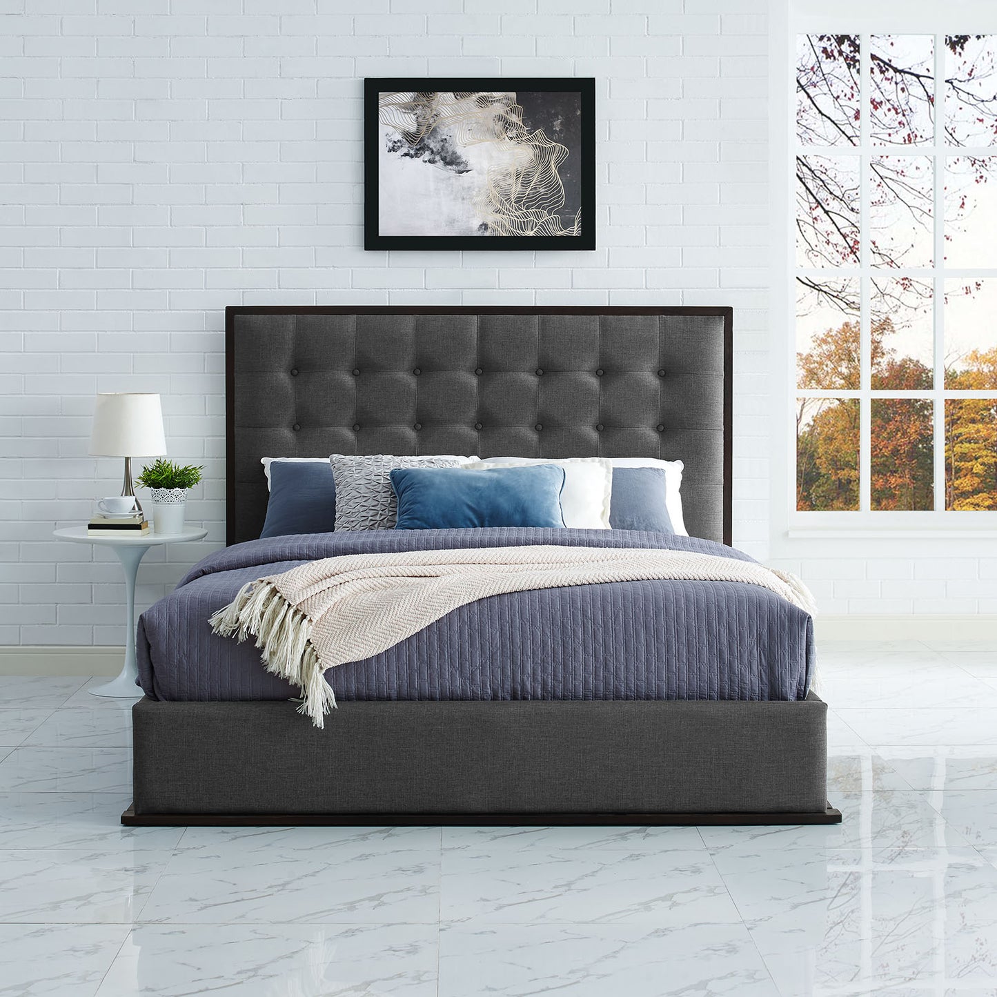 Modway Outlet Madeline Upholstered Fabric Queen Bed Frame by Modway Bedroom Furniture Cappuccino Smoke - MOD-5499-CAP-SMK