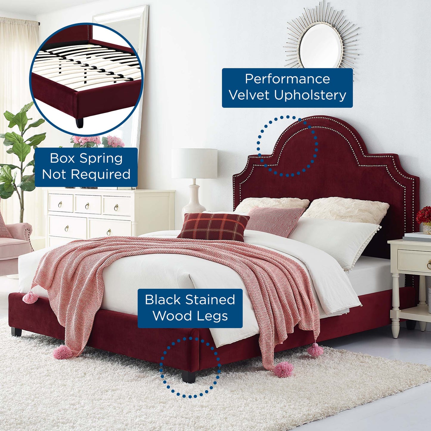 Modway Outlet Primrose Performance Velvet Queen Platform Bed by Modway Bedroom Furniture Maroon - MOD-5812-MAR