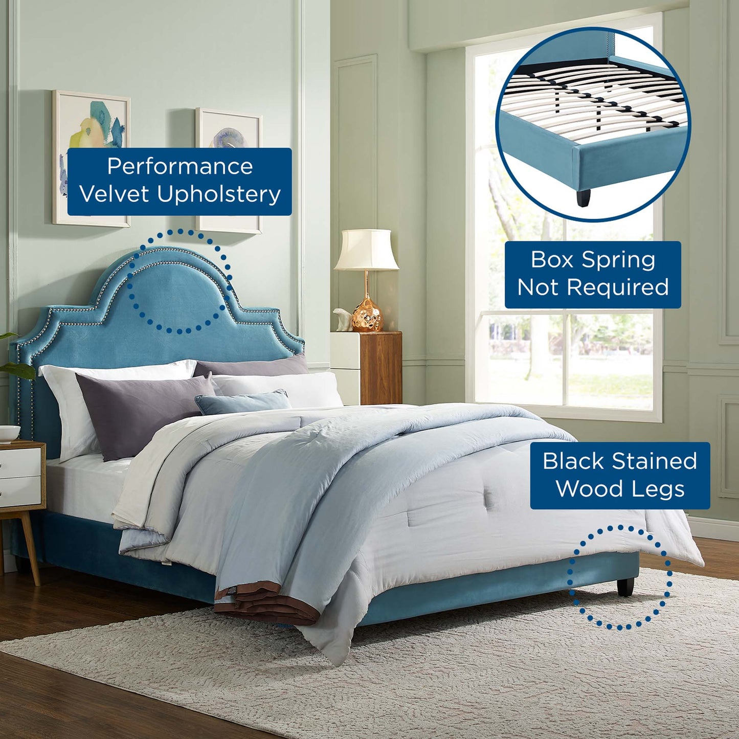 Modway Outlet Primrose Performance Velvet Queen Platform Bed by Modway Bedroom Furniture Sea Blue - MOD-5812-SEA