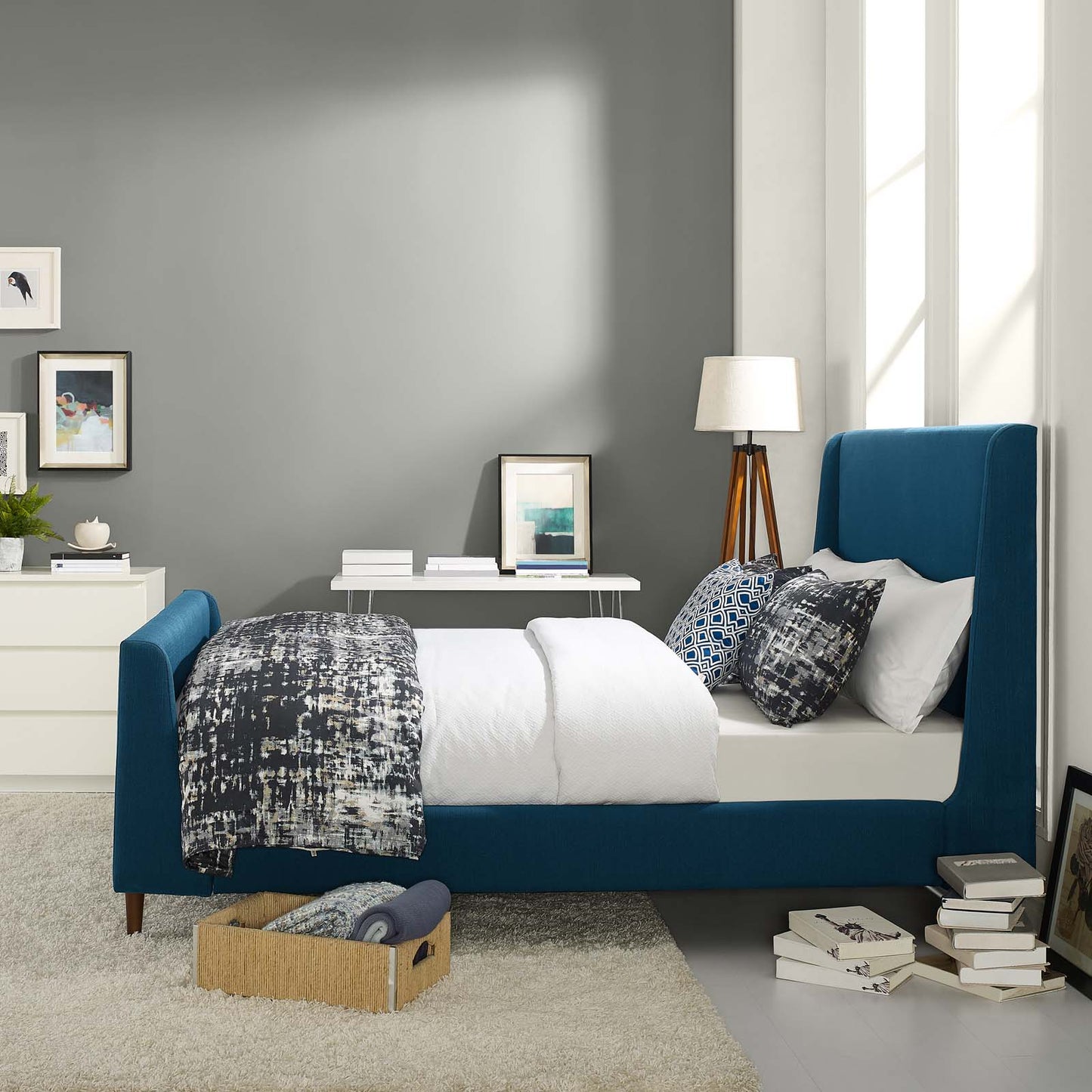 Modway Outlet Aubree Upholstered Fabric Queen Sleigh Platform Bed by Modway Bedroom Furniture Azure - MOD-5824-AZU