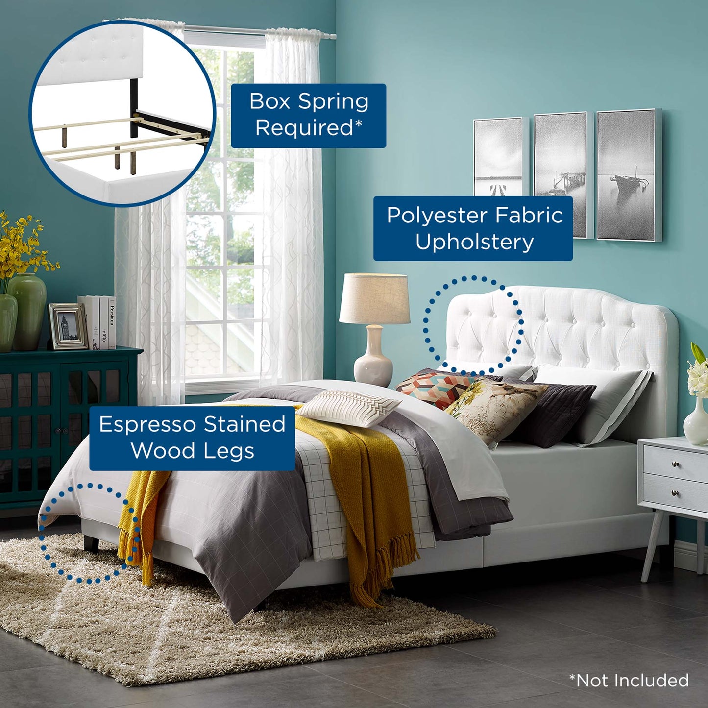 Modway Outlet Amelia Upholstered Fabric Queen Bed by Modway Bedroom Furniture White - MOD-5840-WHI