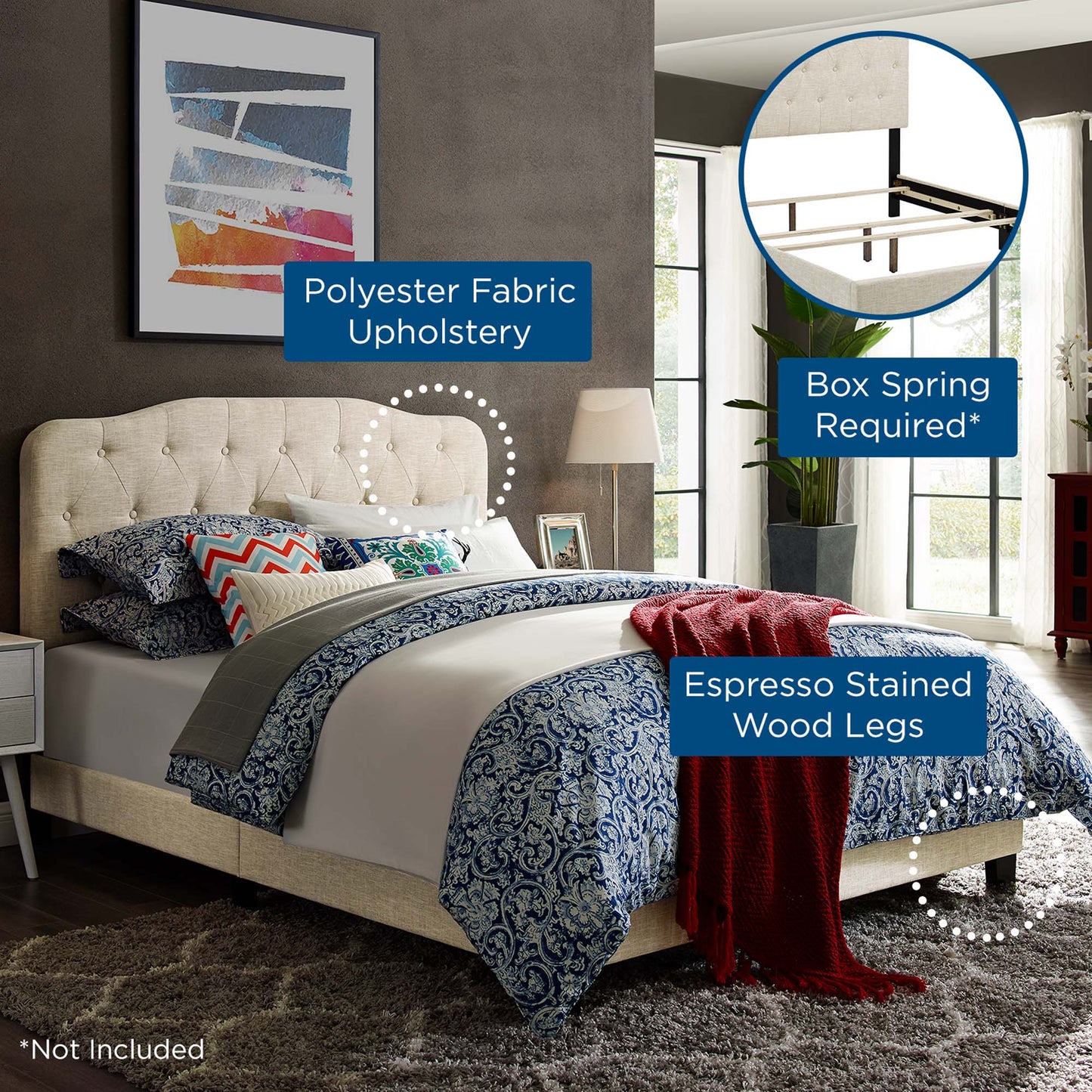 Modway Outlet Amelia Upholstered Fabric King Bed by Modway Bedroom Furniture Beige - MOD-5841-BEI