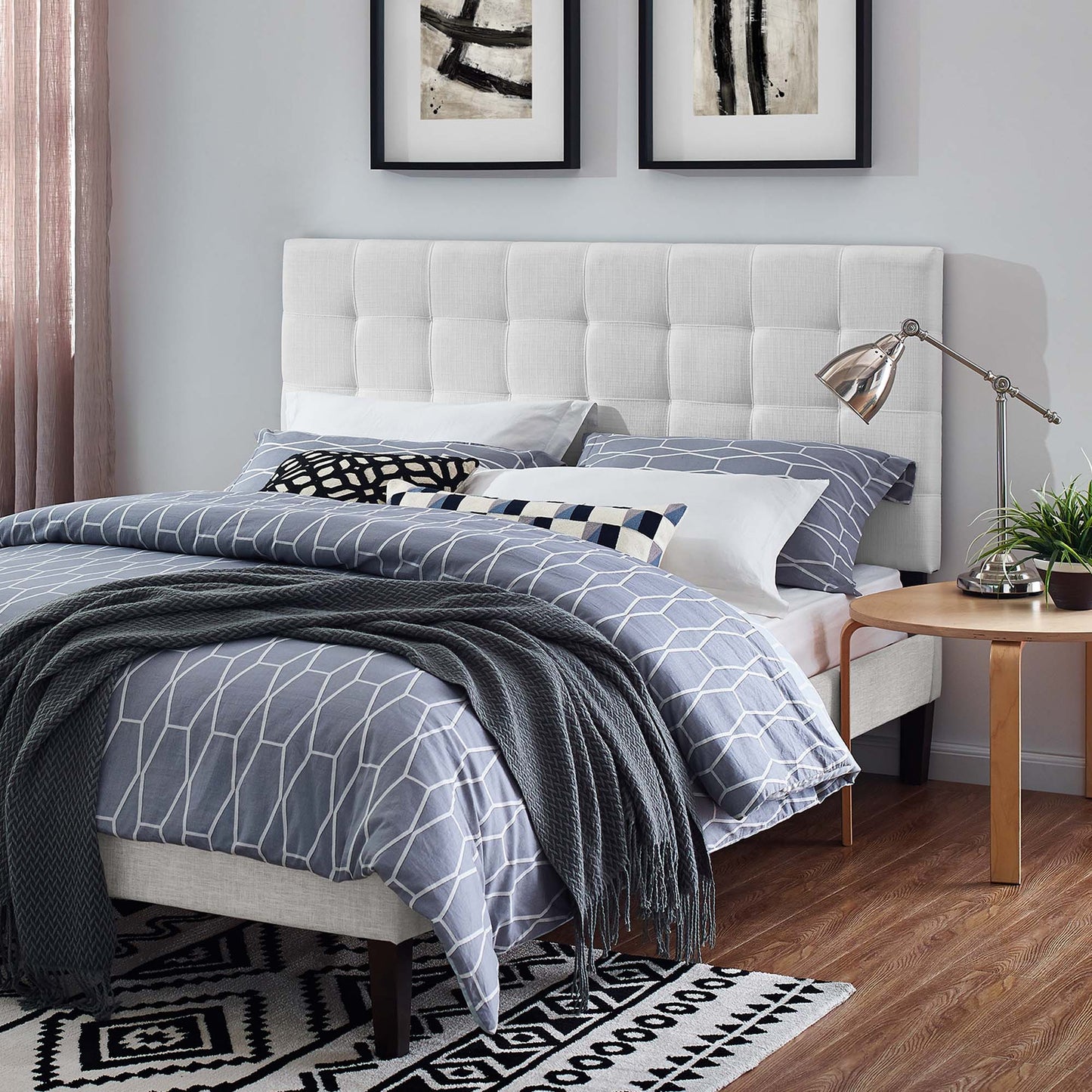 Modway Outlet Paisley Tufted Upholstered Linen Fabric Full / Queen Headboard by Modway Bedroom Furniture White - MOD-5852-WHI