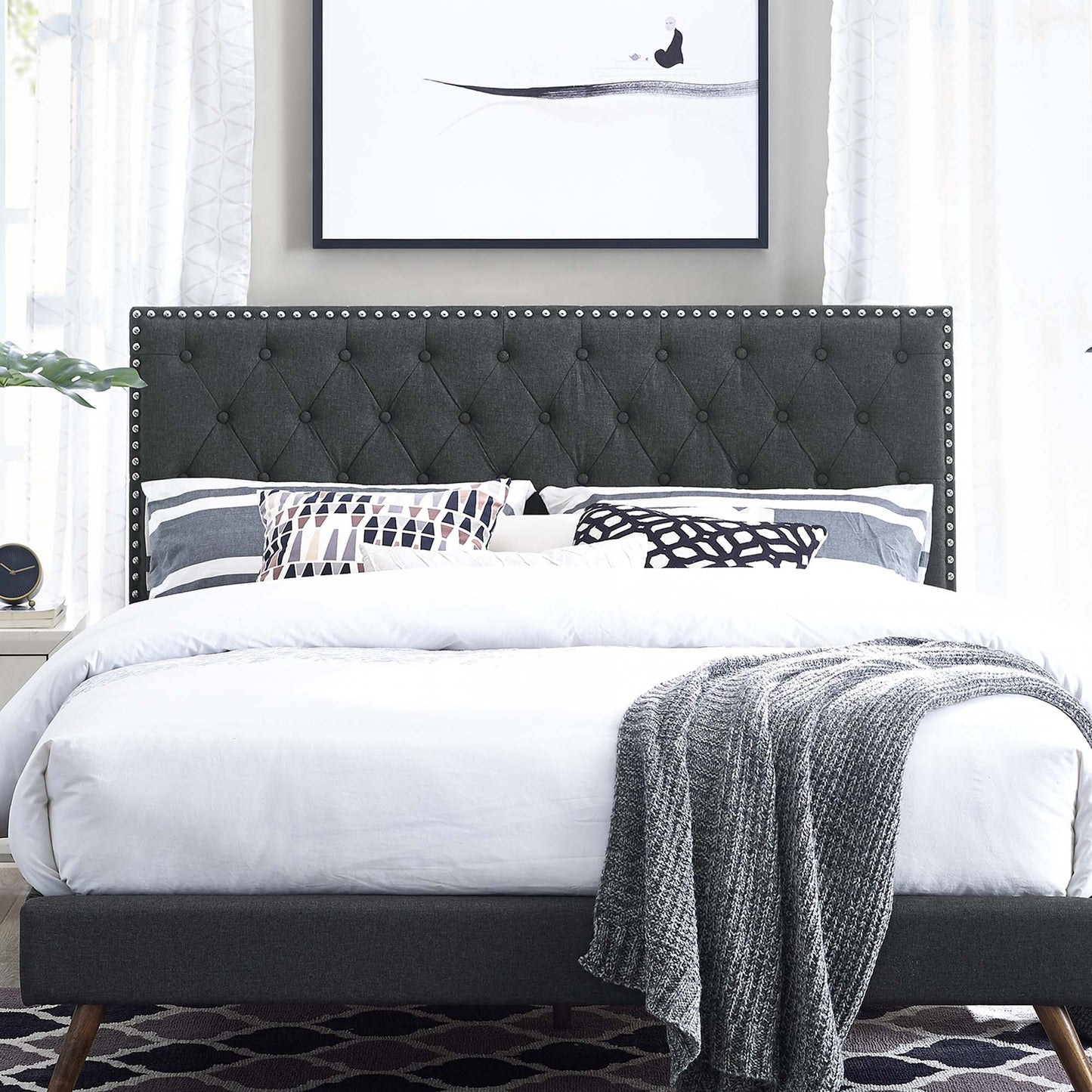 Modway Outlet Helena Tufted Upholstered Linen Fabric Full / Queen Headboard by Modway Bedroom Furniture Gray - MOD-5860-GRY