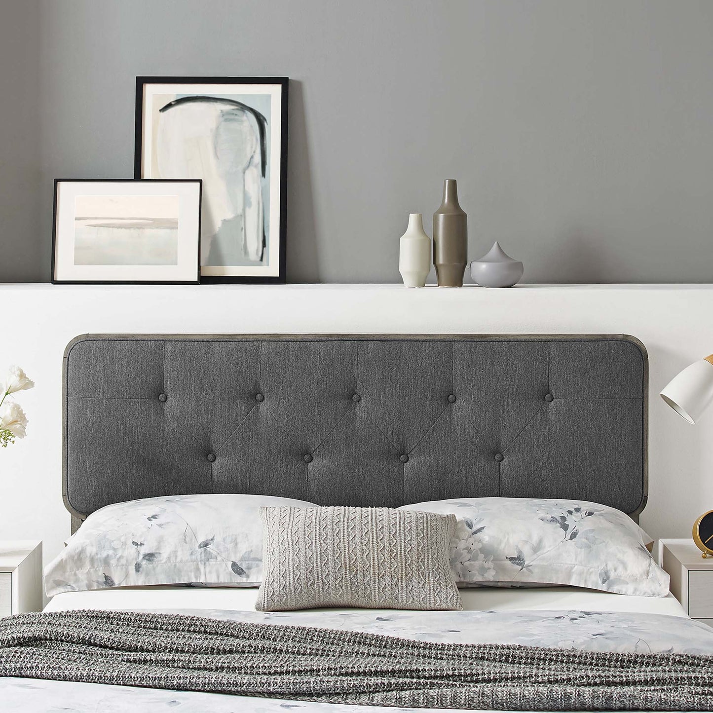 Modway Outlet Collins Tufted Fabric and Wood King Headboard by Modway Bedroom Furniture Gray Charcoal - MOD-6235-GRY-CHA