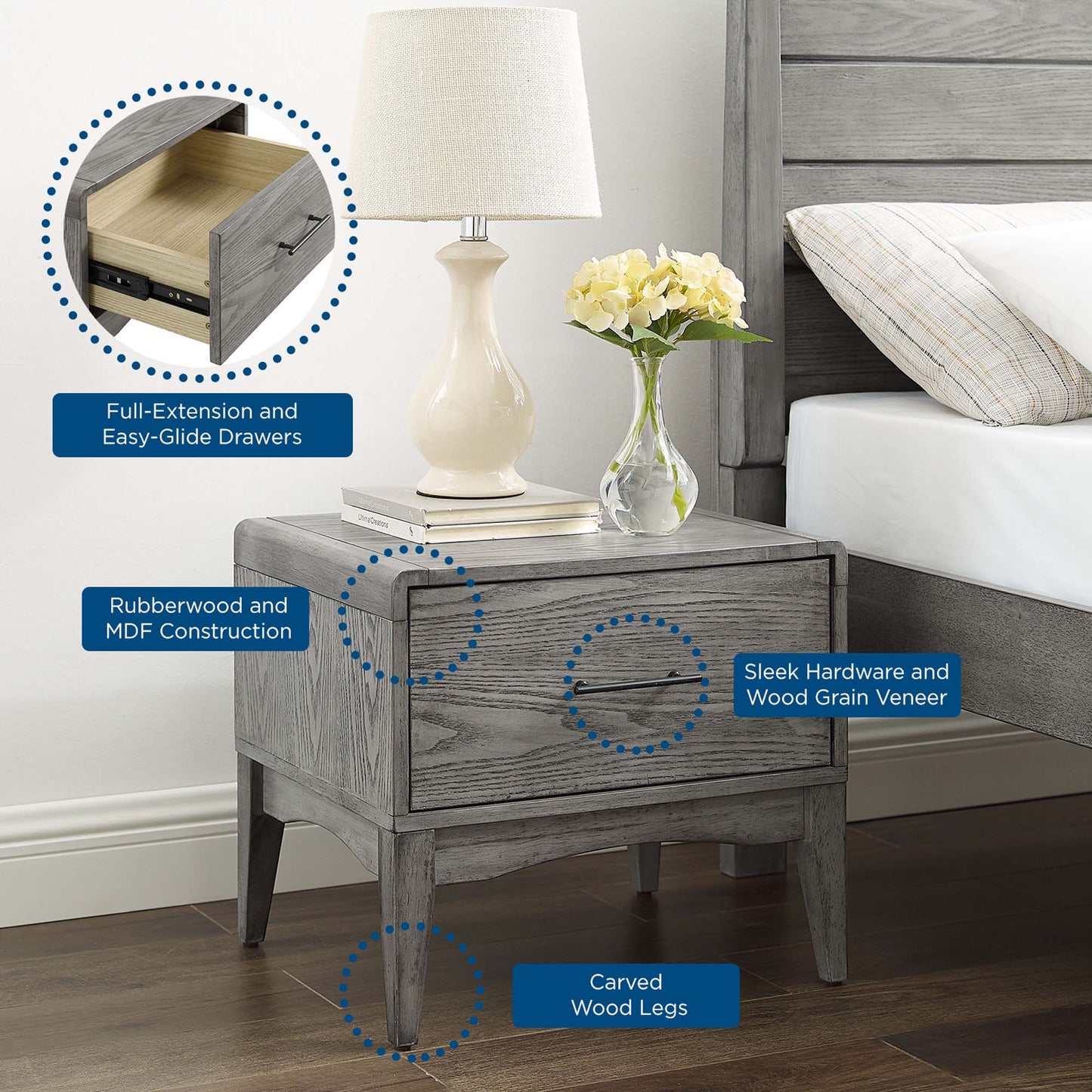 Modway Outlet Georgia Wood Nightstand by Modway Bedroom Furniture Gray - MOD-6241-GRY