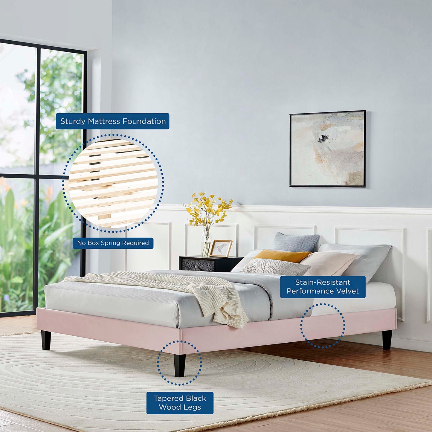 Modway - Reign Performance Velvet Twin Platform Bed Frame by Modway Bedroom Beds Red - MOD-6264-PNK