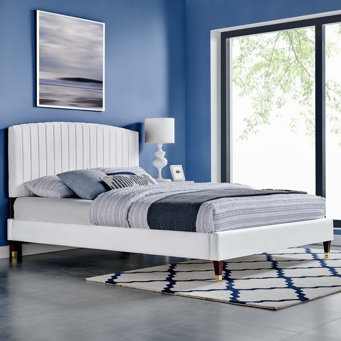Modway - Alessi Performance Velvet Queen Platform Bed by Modway Bedroom Beds White - MOD-6284-WHI