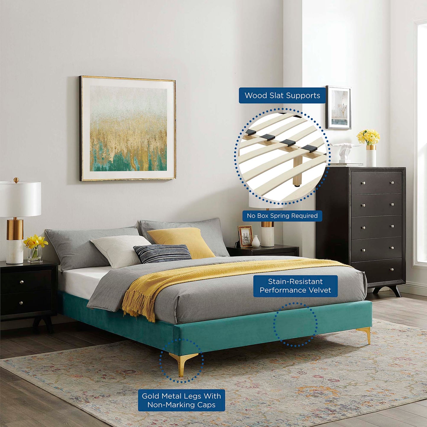 Modway Outlet Sutton Performance Velvet King Bed Frame by Modway Bedroom Furniture Teal - MOD-6307-TEA