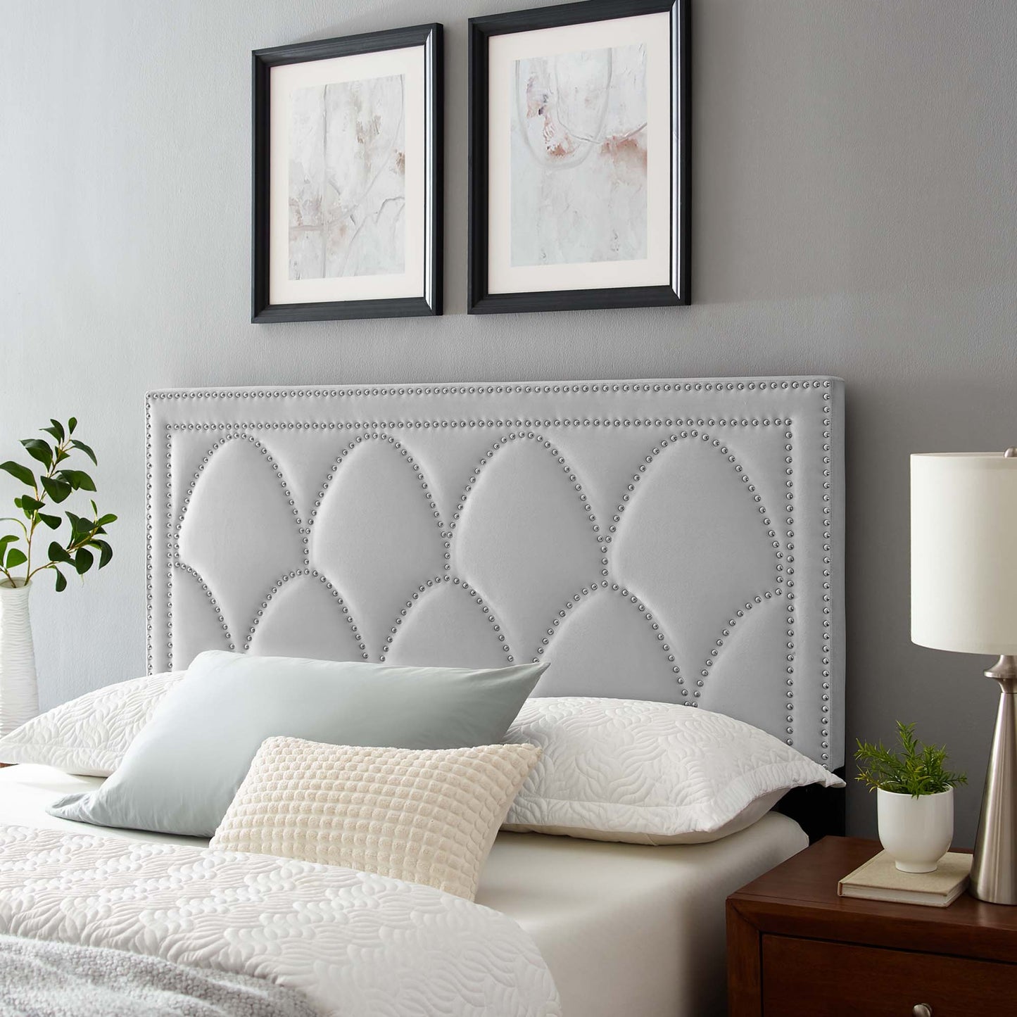 Modway Outlet Greta Performance Velvet Twin Headboard by Modway Bedroom Furniture Light Gray - MOD-6320-LGR