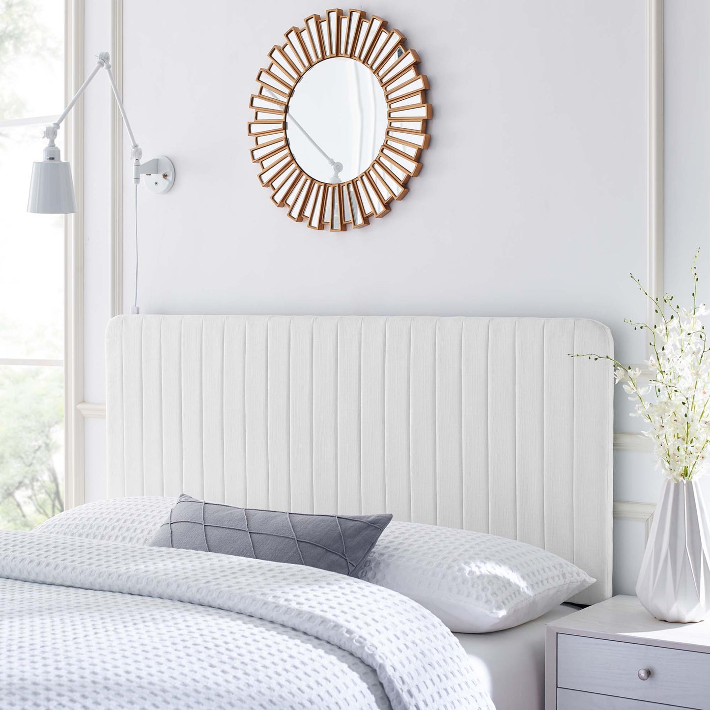 Modway - Milenna Channel Tufted Upholstered Fabric Full/Queen Headboard by Modway Bedroom Headboards White - MOD-6340-WHI