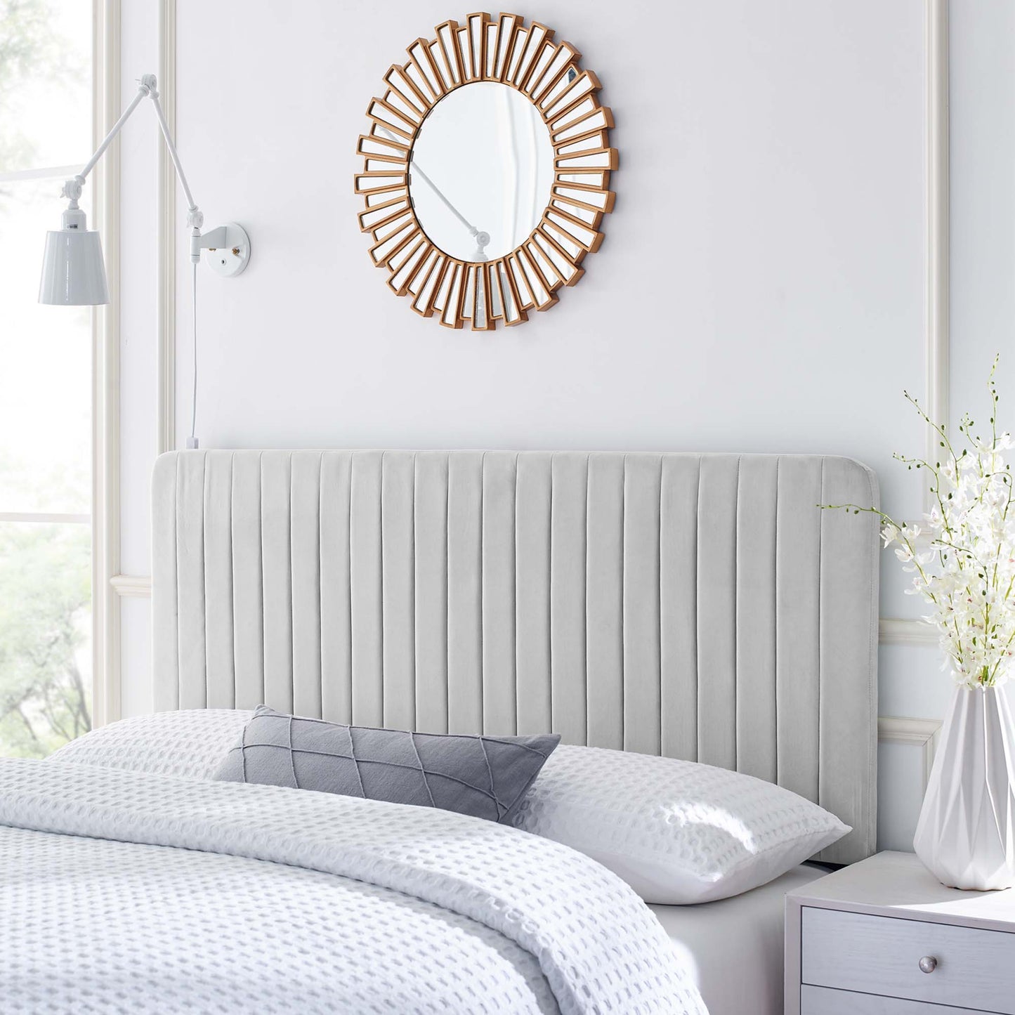 Modway Outlet Milenna Channel Tufted Performance Velvet King/California King Headboard by Modway Bedroom Furniture Light Gray - MOD-6341-LGR
