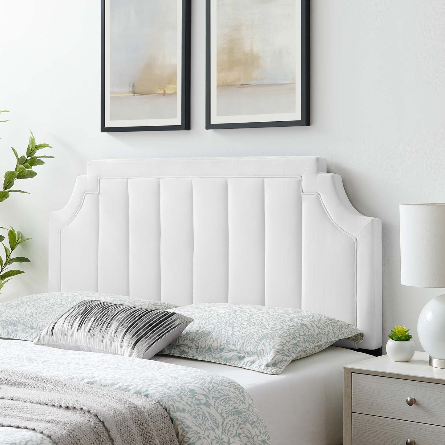 Modway - Alyona Channel Tufted Performance Velvet King/California King Headboard by Modway Bedroom Headboards White - MOD-6348-WHI