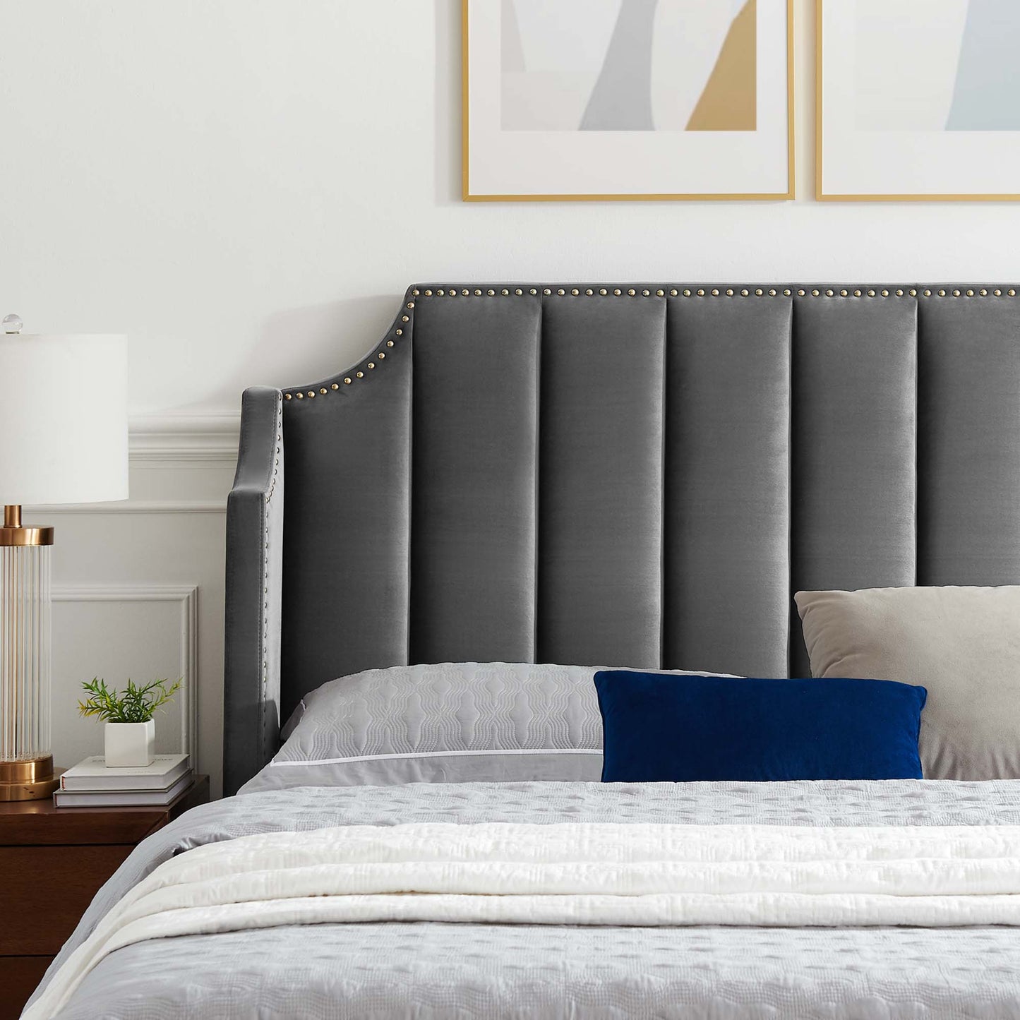 Modway Outlet Daniella Performance Velvet Queen Platform Bed by Modway Bedroom Furniture Gray - MOD-6412-GRY