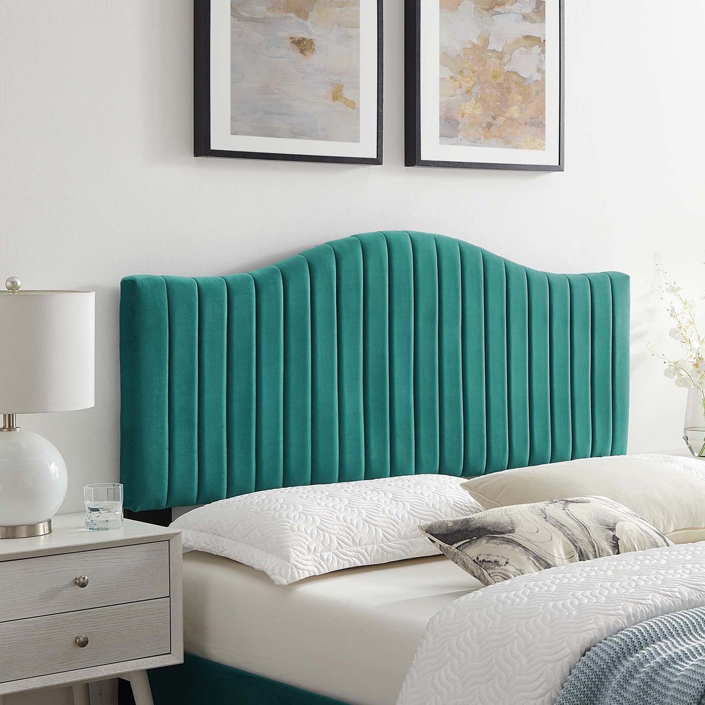 Modway Outlet Brielle Channel Tufted Performance Velvet Twin Headboard by Modway Bedroom Furniture Teal - MOD-6558-TEA