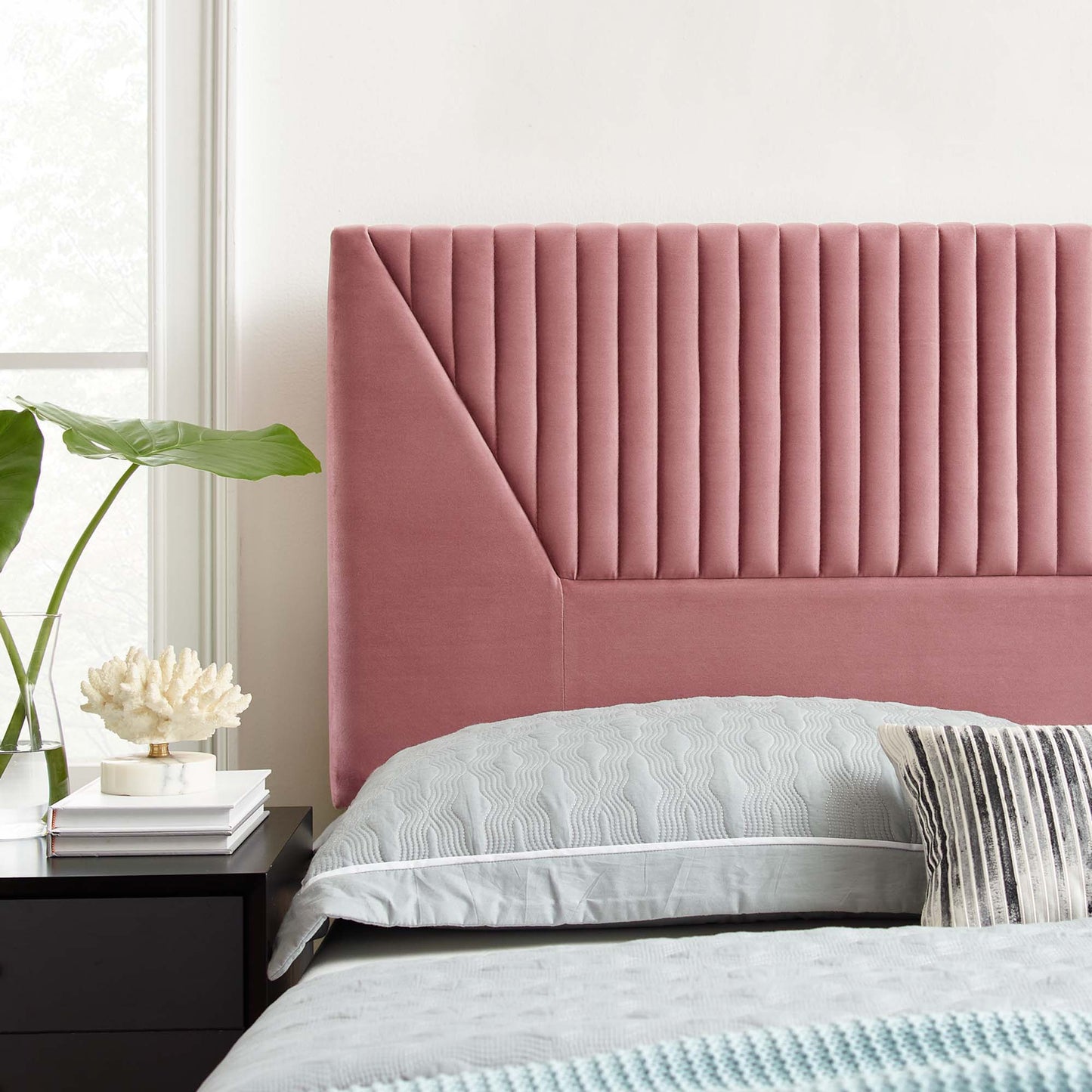 Modway Outlet Patience Channel Tufted Performance Velvet King/California King Headboard by Modway Bedroom Furniture Dusty Rose - MOD-6669-DUS